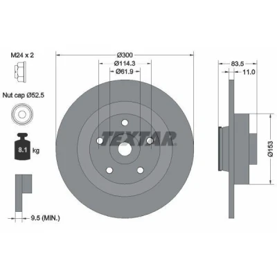 Bilde av TEXTAR PRO 92233103 Bremseskiver 300 11 05/05 114,3 fullt ut belagt med integrert magnetisk senorring, hjullager RENAULT: Talisman Grandtour