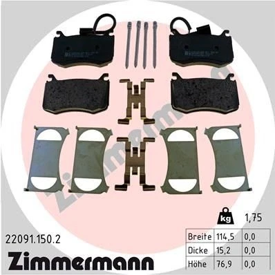 Bilde av ZIMMERMANN 22091.150.2 Bremseklosser inkl. slitasjevarselkontakt Bildet viser leveranseinnholdet ALFA ROMEO: Stelvio, Giulia Sedan