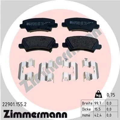Bilde av ZIMMERMANN 22901.155.2 Bremseklosser med akustisk slitasjevarsel Bildet viser leveranseinnholdet, glideplate KIA: Picanto II