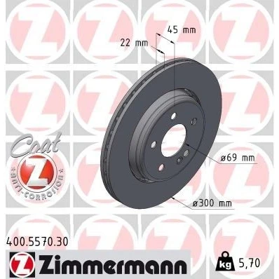 Bilde av ZIMMERMANN 400.5570.30 Bremseskiver 300 22 6/5 5 112 ventilert, todelt bremseskive belagt høy karbon