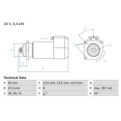 Bilde av BOSCH 0 986 011 570 Starter 24 5,4 9