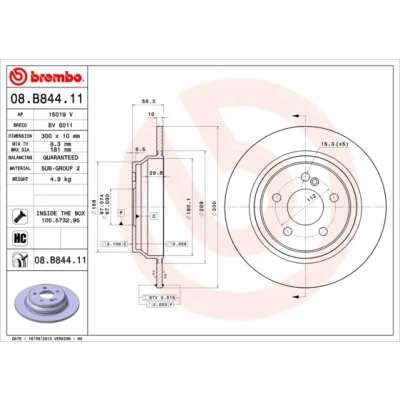 Bilde av BREMBO COATED DISC LINE 08.B844.11 Bremseskiver 300 10 5 fullt ut belagt høy karbon med skruer MERCEDES BENZ: SL Cabrio