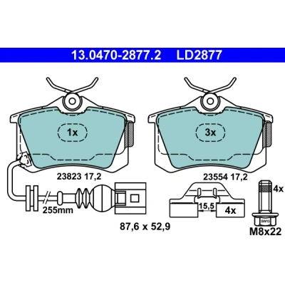 Bilde av ATE Ceramic 13.0470 2877.2 Bremseklosser inkl. slitasjevarselkontakt med bremsecaliperskruer VOLKSWAGEN: Polo IV Hatchback, SEAT: Ibiza 3