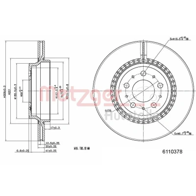 Bilde av METZGER 6110378 Bremseskiver bakaksel 308 20 5 108 innvendig ventilert spraylakkert, Krysssliping med skruer VOLVO: XC90 I, II