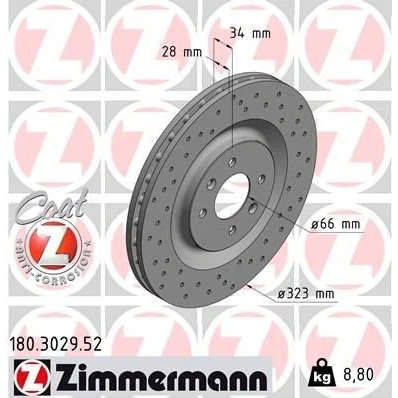 Bilde av ZIMMERMANN SPORT COAT Z 180.3029.52 Bremseskiver 323 28 6/4 4 108 innvendig ventilert, hullet belagt CITROËN: DS3 Hatchback, Cabrio