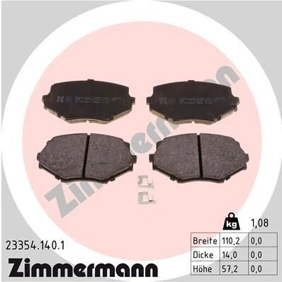 Bilde av ZIMMERMANN 23354.140.1 Bremseklosser med akustisk slitasjevarsel Bildet viser leveranseinnholdet MAZDA: MX 5 I, 2