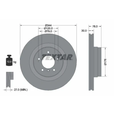 Bilde av TEXTAR PRO 92185103 Bremseskiver 344 30 05/06 120 innvendig ventilert belagt uten hjulfestebolt, hjulnav LAND ROVER: Range Rover 3