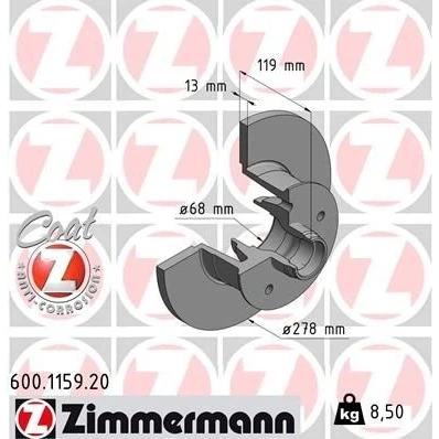 Bilde av ZIMMERMANN COAT Z 600.1159.20 Bremseskiver 278 13 6/5 5 112 fullt ut belagt uten hjullager, ABS sensorring VOLKSWAGEN: TRANSPORTER 3 Bus