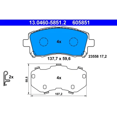 Bilde av ATE 13.0460 5851.2 Bremseklosser med akustisk slitasjevarsel antihyle blikk SUBARU: Impreza II Sedan, Forester I, Stasjonsvogn