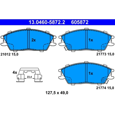 Bilde av ATE 13.0460 5872.2 Bremseklosser med akustisk slitasjevarsel tilbehør HYUNDAI: Getz, ACCENT 2
