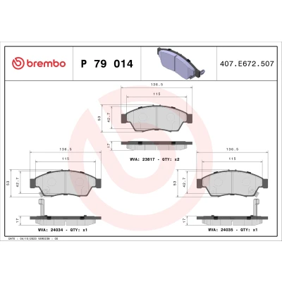 Bilde av BREMBO P 79 014 Bremseklosser med akustisk slitasjevarsel uten tilbehør SUZUKI: Liana Hatchback