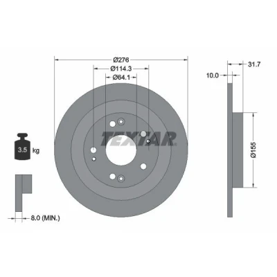Bilde av TEXTAR PRO 92252603 Bremseskiver 276 10 05/09 114,3 fullt ut belagt uten hjulfestebolt, hjulnav HONDA: CIVIC 9, 9 Tourer