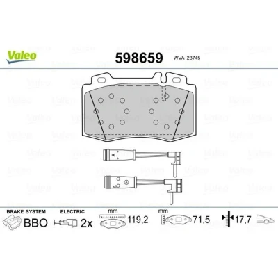 Bilde av VALEO 598659 Bremseklosser framaksel inkl. slitasjevarselkontakt med antihyle blikk MERCEDES BENZ: E Klasse T modell, Sedan, S Sedan