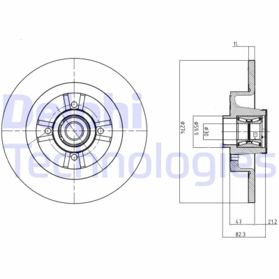 Bilde av DELPHI BG9030RS Bremseskiver 274 11 4 fullt ut oljet ubehandlet med hjullager, ABS senorring RENAULT: GRAND SCENIC 2