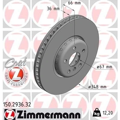 Bilde av ZIMMERMANN FORMULA F COAT Z 150.2936.32 Bremseskiver 348 36 6/5 5 112 innvendig ventilert, todelt bremseskive belagt høy karbon BMW: Touring, 7, X3