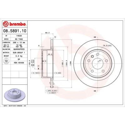 Bilde av BREMBO 08.5891.10 Bremseskiver 286 12 5 fullt ut OPEL: Omega B Caravan, Sedan