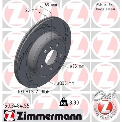 Bilde av ZIMMERMANN BLACK Z 150.3484.55 Bremseskiver 330 20 6/5 5 120 innvendig ventilert, med sliss belagt høy karbon BMW: Touring, Sedan