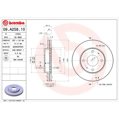 Bilde av BREMBO 09.A258.10 Bremseskiver 257 24 4 innvendig ventilert