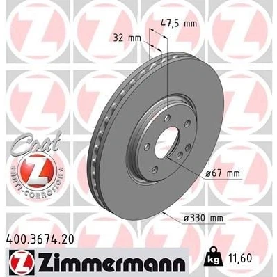 Bilde av ZIMMERMANN COAT Z 400.3674.20 Bremseskiver 330 32 6/5 5 112 innvendig ventilert belagt høy karbon MERCEDES BENZ: E Klasse T modell, Sedan
