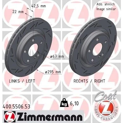 Bilde av ZIMMERMANN 400.5506.53 Bremseskiver 295 22 6/5 5 112 innvendig ventilert, med sliss belagt MERCEDES BENZ: A Klasse, GLA, CLA Coupé