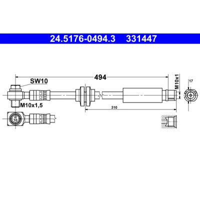 Bilde av ATE 24.5176 0494.3 Bremseslange 494 M10x1 OPEL: Insignia A Sports Tourer, SAAB: 9 5 Sedan