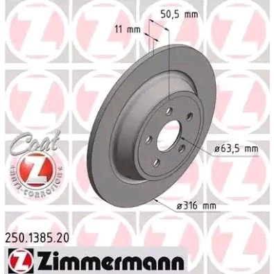 Bilde av ZIMMERMANN COAT Z 250.1385.20 Bremseskiver 316 11 5/5 5 108 fullt ut belagt FORD: S Max Mk2, Galaxy Mk3 MPV, FORD USA: Edge Mk2