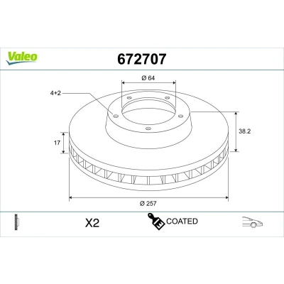 Bilde av VALEO Bremseskive PEUGEOT: iOn Hatchback, MITSUBISHI: i CITROËN: C Zero Hatchback framaksel 257mm 17mm 4 hull ventilert 672707 Bremseskiver