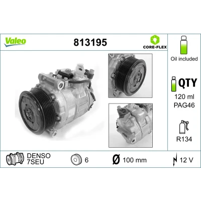 Bilde av VALEO 813195 Kompressor 7SEU 12 PAG 46 R 134a med kompressorlje NEW ORIGINAL PART MERCEDES BENZ: E Klasse Sedan, Viano, Vito Mixto
