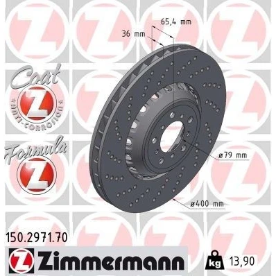 Bilde av ZIMMERMANN 150.2972.70 Bremseskiver 400 36 10/5 5 120 ventilert, hullet, todelt bremseskive belagt legert / høykull BMW: 2 Coupé