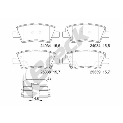 Bilde av BRECK 25337 00 702 Bremseklosser inkl. slitasjevarselkontakt, med akustisk slitasjevarsel KIA: SOUL 2, RIO 3, cee‘d II Sportswagon