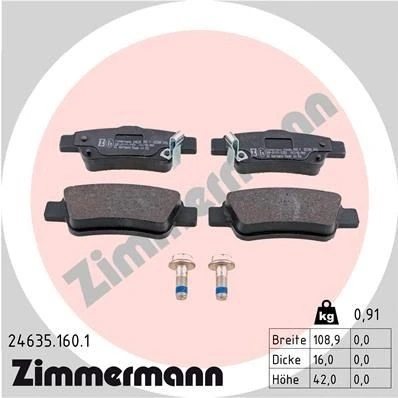Bilde av ZIMMERMANN 24635.160.1 Bremseklosser med akustisk slitasjevarsel skruer Bildet viser leveranseinnholdet HONDA: CR V 3, 4