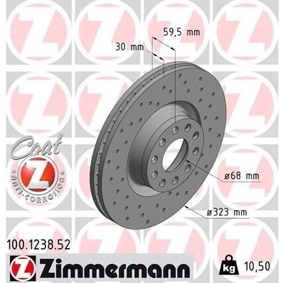 Bilde av ZIMMERMANN SPORT COAT Z 100.1238.52 Bremseskiver 323 30 10/5 5 112 innvendig ventilert, hullet belagt høy karbon AUDI: A8 D2