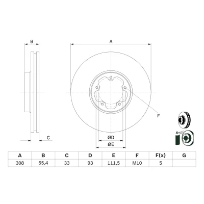 Bilde av BOSCH 0 986 479 D40 Bremseskiver 308 33 5 111,5 ventilert belagt FORD: Transit Custom V362 Van, V363 Minibuss