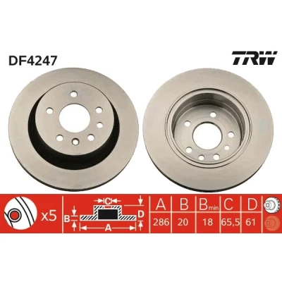 Bilde av TRW DF4247 Bremseskiver 286 20 5 110 ventilert spraylakkert høy karbon OPEL: Omega B Sedan, Caravan