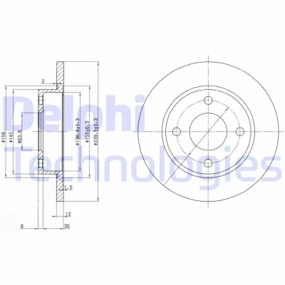 Bilde av DELPHI BG3055 Bremseskiver 240 12 4 fullt ut oljet ubehandlet uten hjullager, ABS sensorring