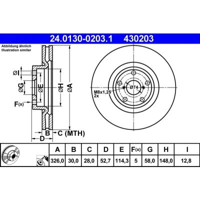 Bilde av ATE 24.0130 0203.1 Bremseskiver 326,0 30,0 5 114,3 ventilert belagt SUBARU: Impreza III Hatchback, II Sedan, Stasjonsvogn