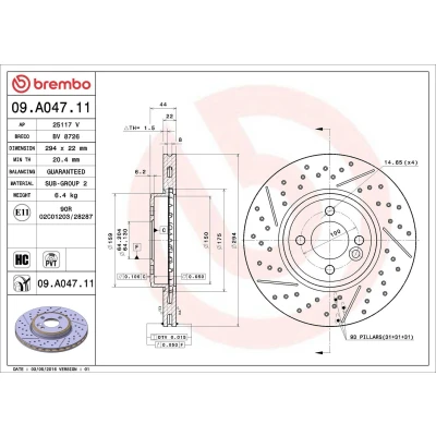 Bilde av BREMBO COATED DISC LINE 09.A047.11 Bremseskiver 294 22 4 innvendig ventilert, slisset / perforert belagt høy karbon MINI: Hatchback, Clubman, Cabrio