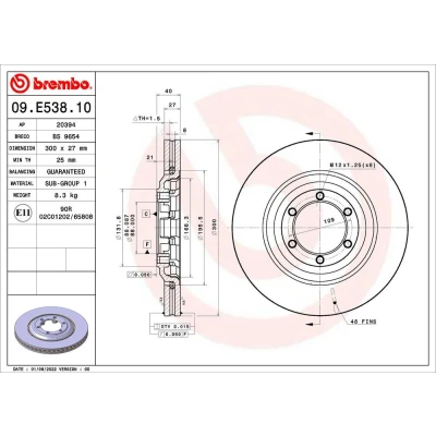 Bilde av BREMBO Bremseskive ISUZU: D Max II Pick up 300mm 27mm 6 innvendig ventilert 09.E538.10 8979488071,97948807 Bremseskiver, Skivebremser
