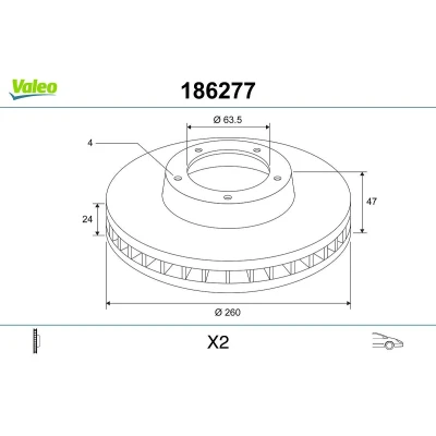 Bilde av VALEO 186277 Bremseskiver framaksel 260 24 4 ventilert FORD: MONDEO 1 Kombi