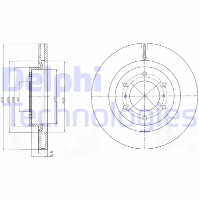Bilde av DELPHI BG4228 Bremseskiver 332 28 6 ventilert oljet ubehandlet uten hjullager, ABS sensorring MITSUBISHI: PAJERO 4