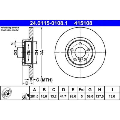 Bilde av ATE 24.0115 0108.1 Bremseskiver 281,0 15,0 5 98,0 fullt ut belagt ALFA ROMEO: 156 Sportwagon, Sedan