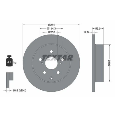 Bilde av TEXTAR PRO 92162103 Bremseskiver 281 12 05/08 114,3 fullt ut belagt uten hjulfestebolt, hjulnav TOYOTA: RAV4 IV SUV, III SUV
