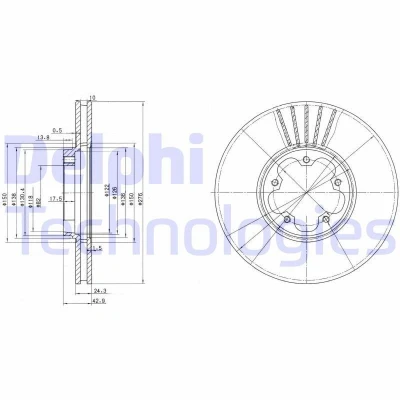 Bilde av DELPHI BG3676 Bremseskiver 276 24 5 ventilert oljet ubehandlet uten hjullager, ABS sensorring FORD: Transit Mk5 Flatvogn lastebil/Chassis