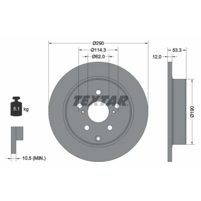 Bilde av TEXTAR 92314203 Bremseskiver 290 12 05/08 114,3 fullt ut belagt uten hjullager, hjulfestebolt, hjulnav TOYOTA: Prius Plus, Verso