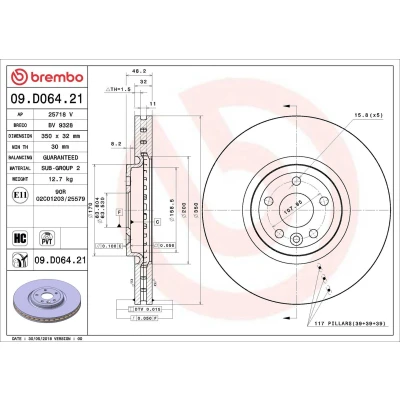 Bilde av BREMBO 09.D064.21 Bremseskiver 350 32 5 innvendig ventilert belagt høy karbon JAGUAR: F Pace, I LAND ROVER: Range Rover Velar