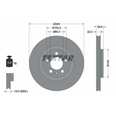 Bilde av TEXTAR 92082300 Bremseskiver 280 22 05/06 100 utvendig ventilert uten hjulfestebolt, hjulnav SKODA: Octavia 1 Combi