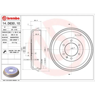 Bilde av BREMBO 14.D630.10 Bremsetrommel 295,1 ISUZU: D Max 1 Pickup