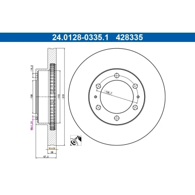 Bilde av ATE Bremseskive TOYOTA: Hilux 3 Pick up, VIII up 319,0mm 28,0mm 6 139,7mm ventilert 24.0128 0335.1 Bremseskiver, Skivebremser