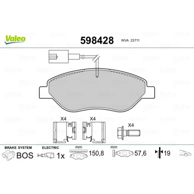 Bilde av VALEO 598428 Bremseklosser framaksel inkl. slitasjevarselkontakt med antihyle blikk glideskinner FIAT: BRAVO 2, Stilo Hatchback, ALFA ROMEO: MiTo