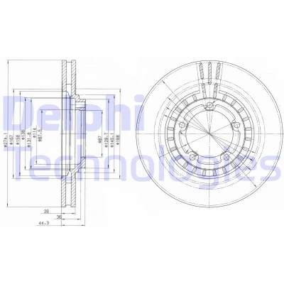 Bilde av DELPHI BG4134 Bremseskiver 274 26 5 ventilert oljet ubehandlet uten hjullager, ABS sensorring HYUNDAI: H 1 Cargo, / Starex MPV